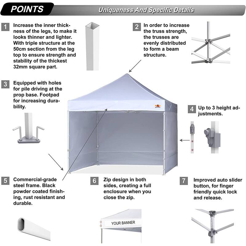 ABCCANOPY Commercial Instant Shade Metal Pop-Up Canopy - 10ftx10ft