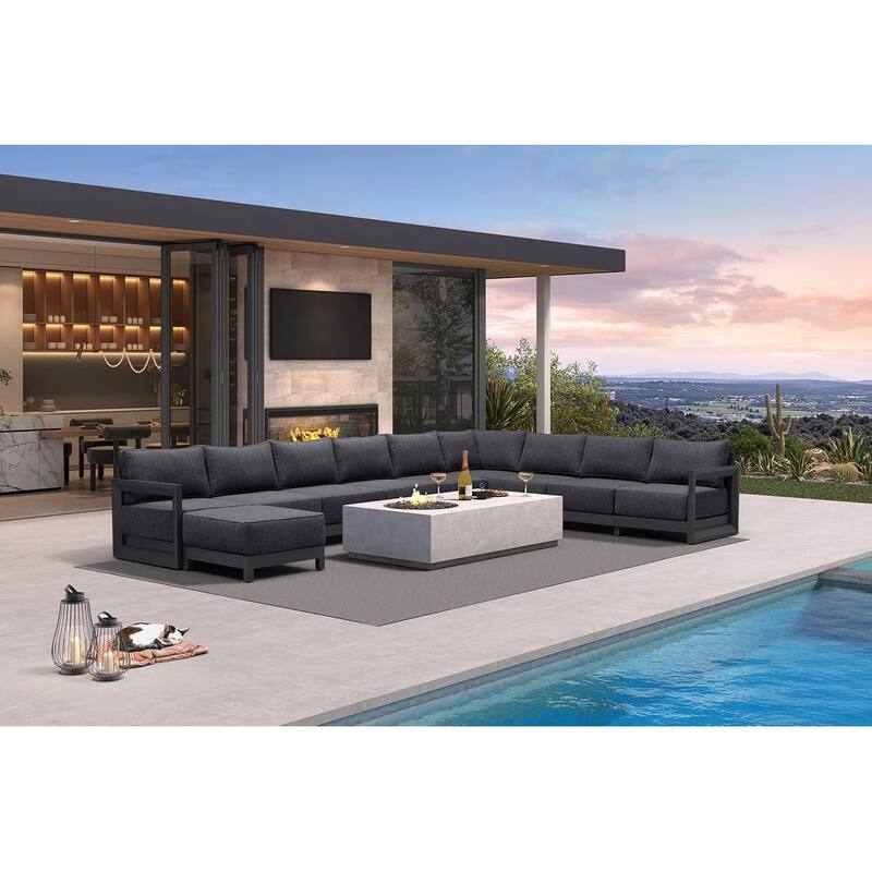PURPLE LEAF Caesar Grey Sofas Sectionals 4-18 Piece with 9.6" Thick Cushion for Yard Porch Deck Outdoor Patio Conversation Sets - 9 Seats+1 Ottoman - U-shaped