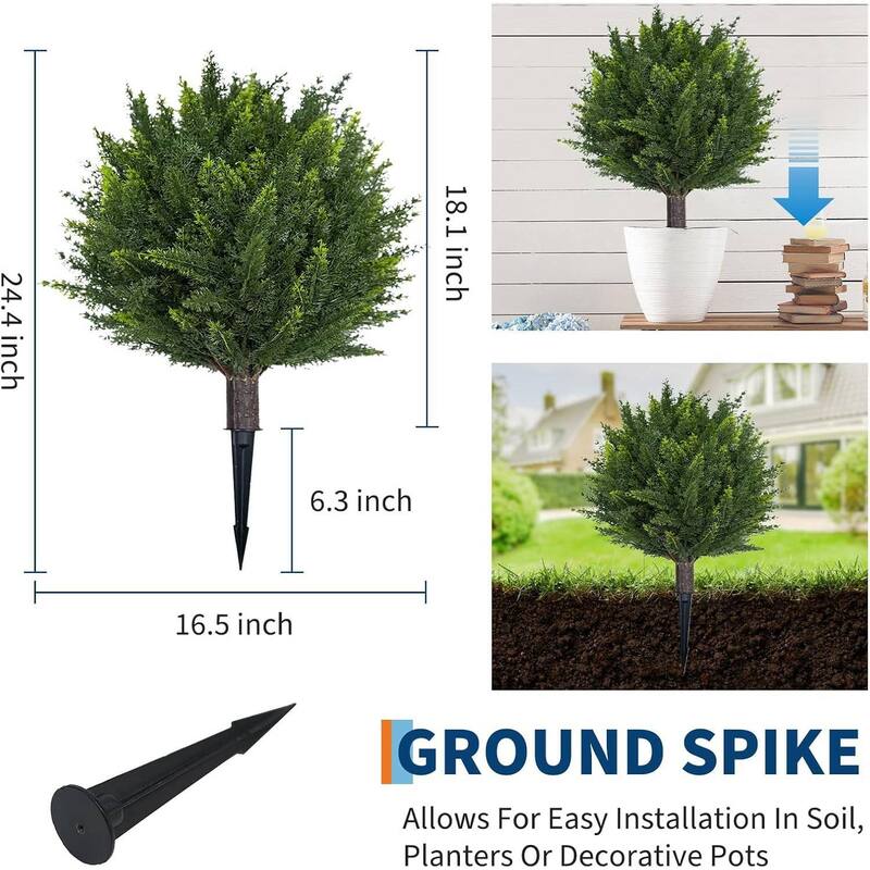 Set of 2 24" H UV Resistant Artificial Cedar Topiary Ball Trees for Home Decor - 24.4 inch