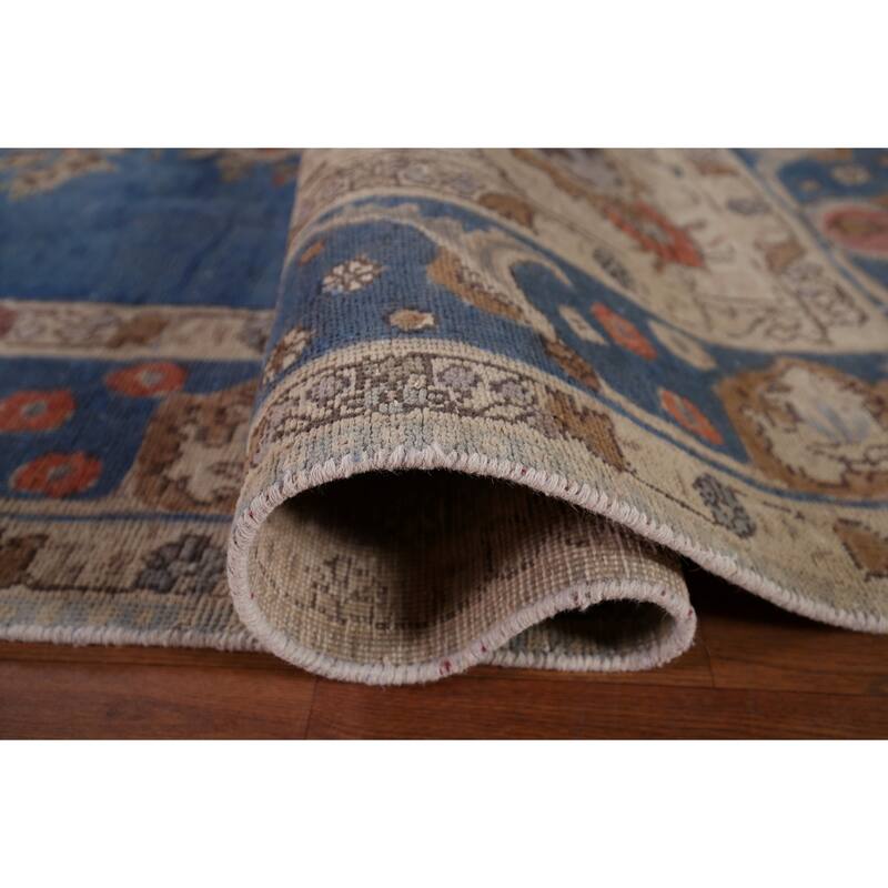 Tabriz Vintage Persian Rug Hand-Knotted Blue Wool Carpet - 8'4" x 11'3"
