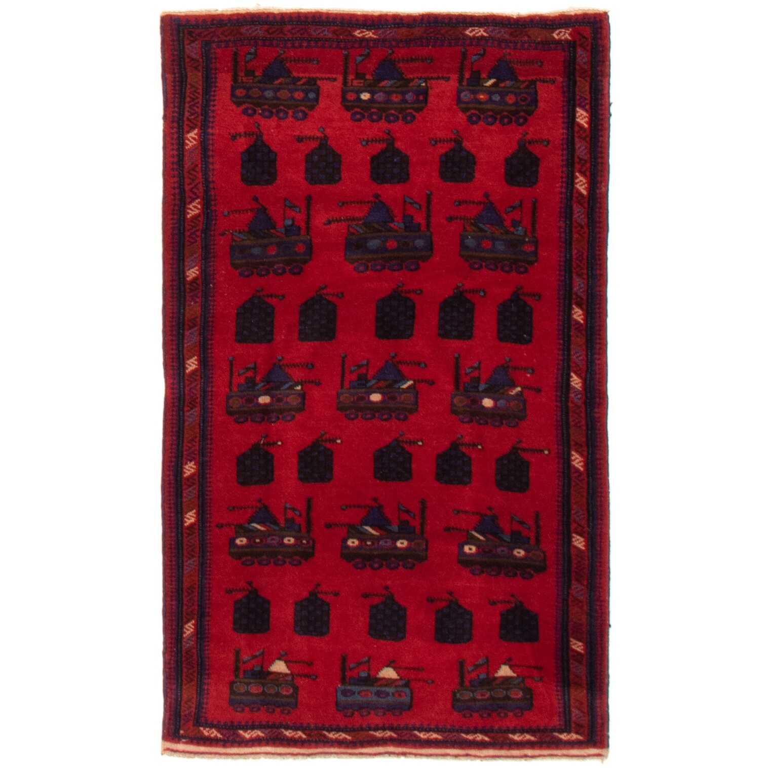 Hand-Knotted Wool Rug Rare War Bordered Red Rug 3'0 x 5'1 Bedroom 365614 eCarpet Gallery Area Rug for Living Room 