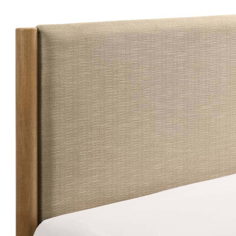 Queen Size Rubberwood Platform Bed with Padded Headboard and No Box Spring Required