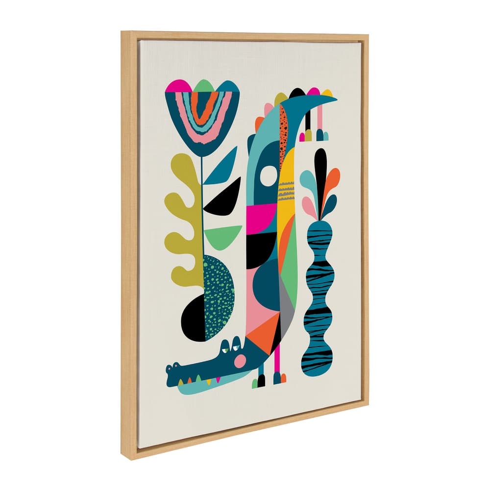 Kate and Laurel Sylvie Mid-Century Crocodile Framed Canvas by Rachel Lee