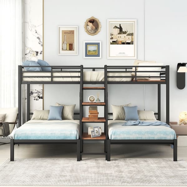 slide 2 of 26, Twin over Twin & Twin Bunk Bed, Metal Triple Bunk Bed Black