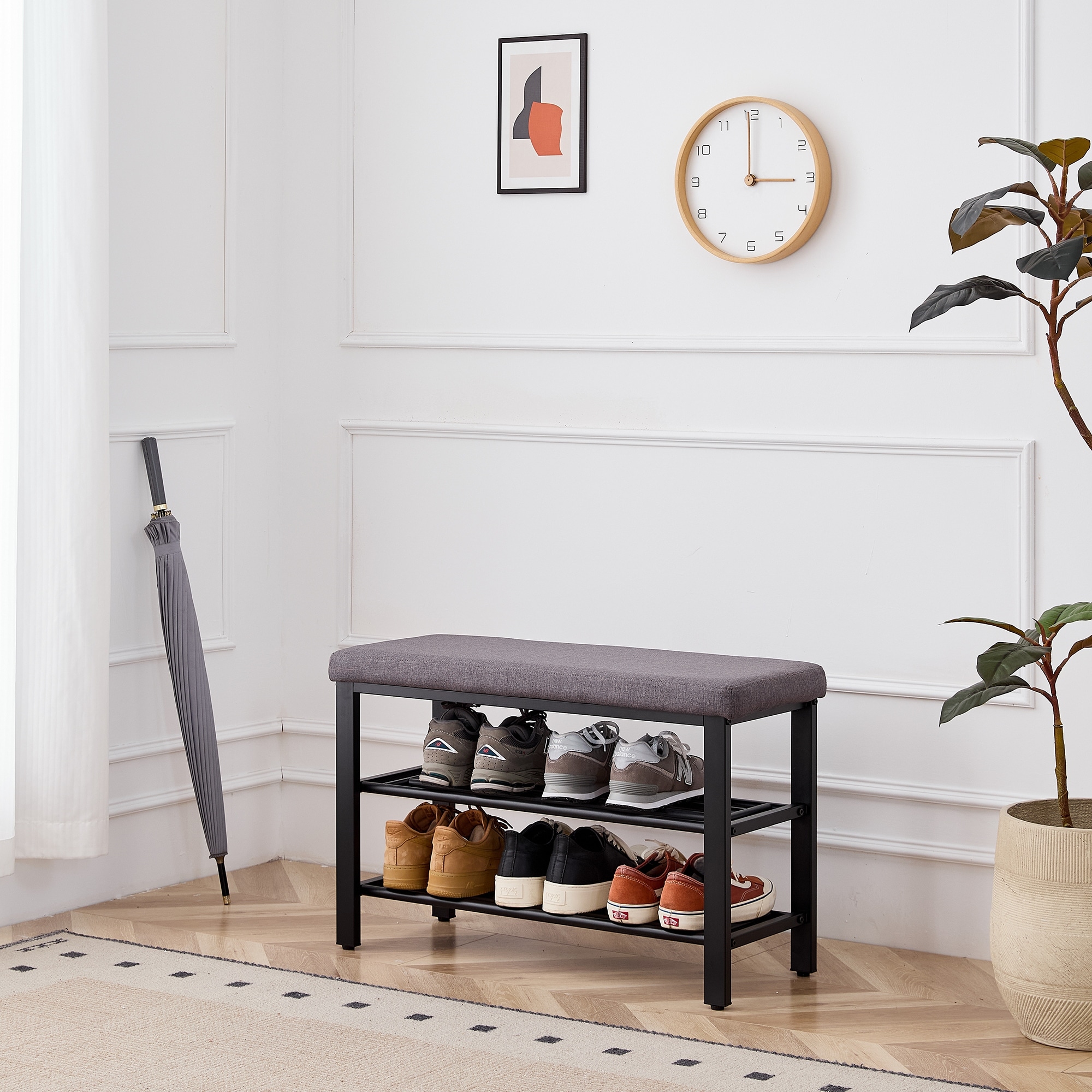 Shoe Bench, Storage Bench, Entryway Bench with Cushion, Shoe Shelf with Seat, Space-Saving, Modern Style, for Living Room