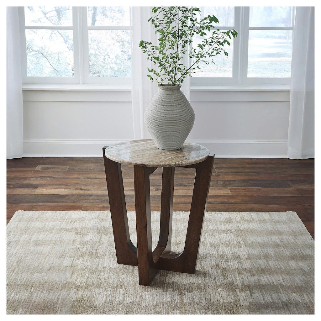Signature Design by Ashley Tanidore Brown/Gray Round End Table - 22" W x 22" D x 24.25" H