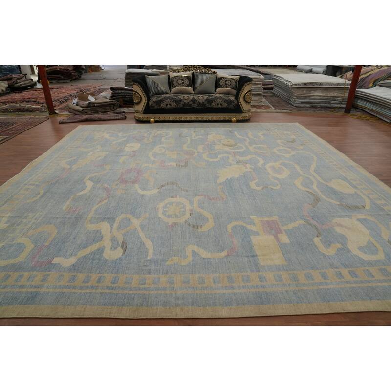 Hand Knotted Oriental 100% Wool Carpet Traditional Geometric Navy Blue & Blues Ziegler Area Rug - 14' 10'' X 14' 10''