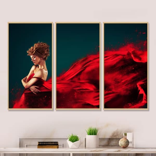 Designart "Woman in Flying Red Dress" Portrait Framed Wall Art Set of 3 - 4 Colors of Frames - Bed Bath & Beyond - 36129256 Designart "Woman in Flying Red Dress" Portrait Framed Wall Art Set of 3 - 4 Colors of Frames - Bed Bath & Beyond - 36129256