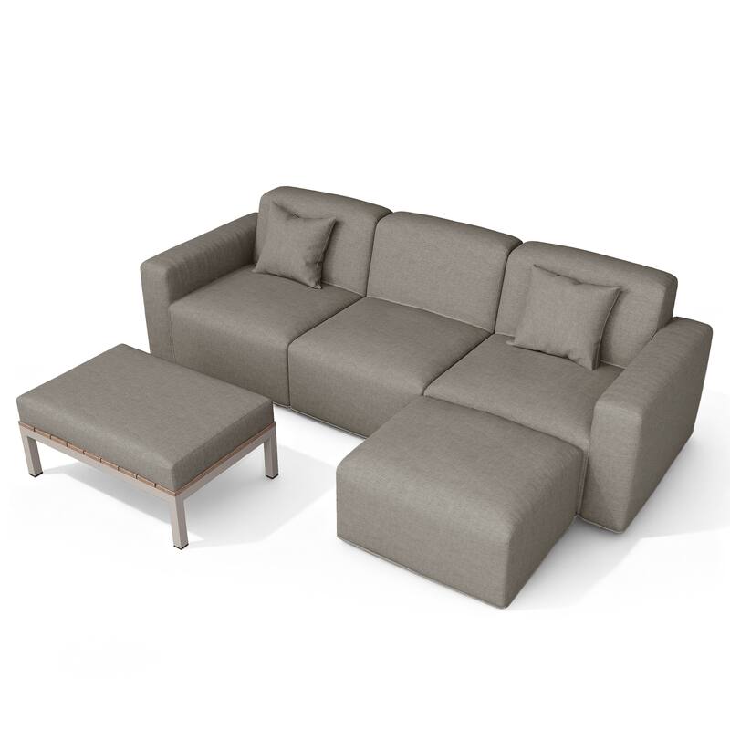 Outdoor No Assembly Patio Conversation Sets with Coffee Table, Ottoman