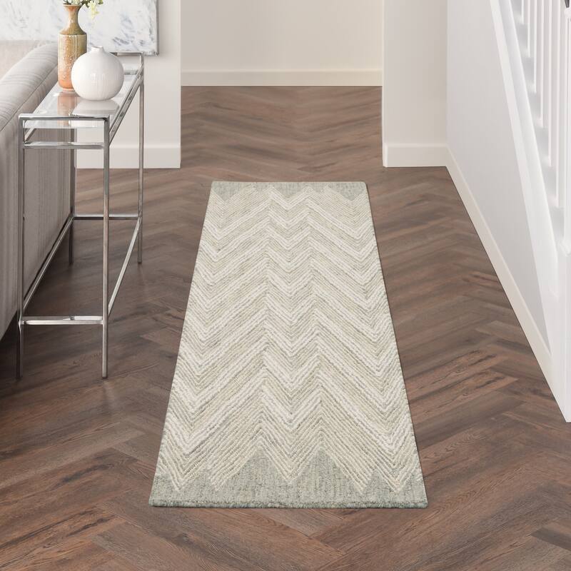 Nourison Linked Chic Modern Tufted Chevron Easy Care Area Rug - 2' 3" x 7' 6" - Teal - Runner