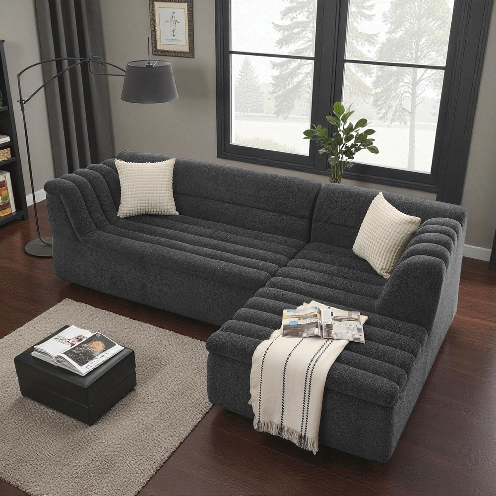 106" L-Shaped Modular Sectional Sofa with Chaise, Chenille Upholstered Boneless Couch for Living Room, Deep Seat