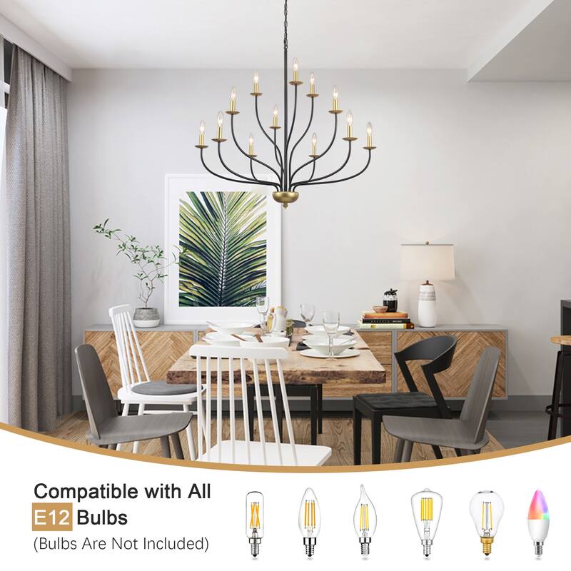 12-Light Candlestick Hanging Linear Chandelier Lighting 3-Tier Ceiling Light Fixture for Kitchen Island