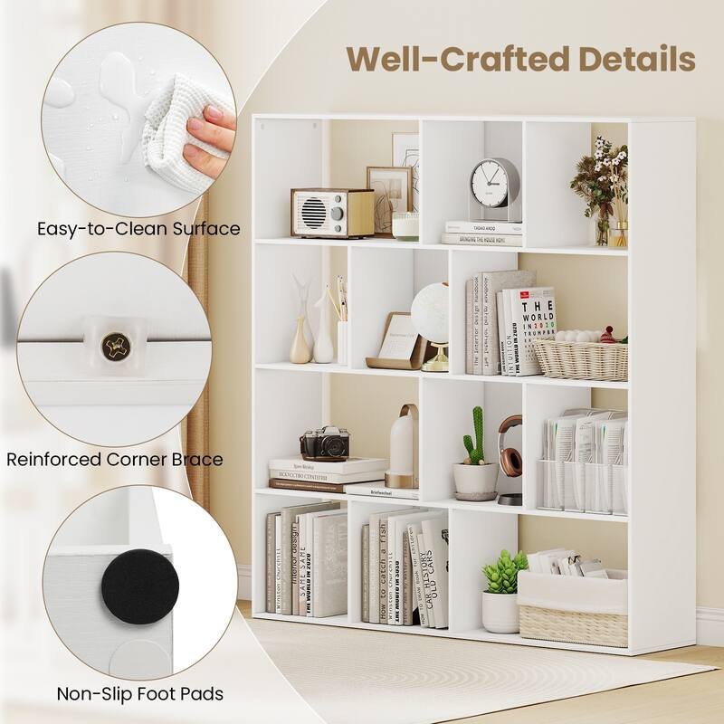 Gymax Open Shelf Bookcase w/12 Storage Compartments 2 Anti-Tip Kits