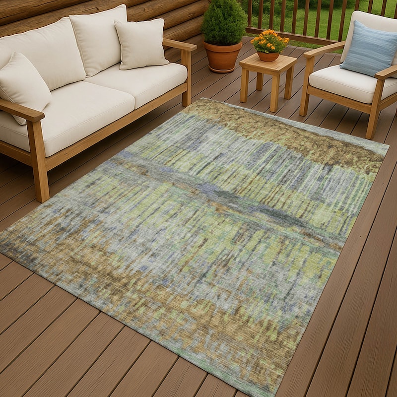 Machine Washable Indoor/ Outdoor Modern Ombre Chantille Rug - Khaki - 9' x 12'