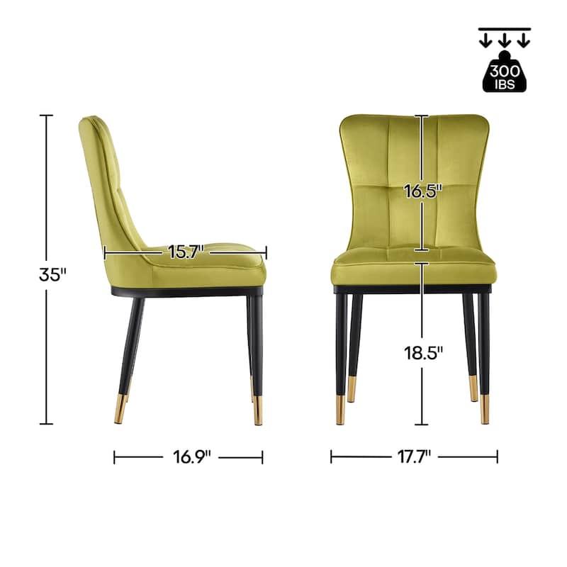 Velvet Upholstered Dining Chairs with Metal Legs, Set of 2/4 - 35.8"H x 18.9"W x 23.2"D