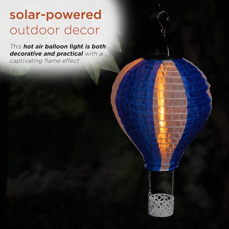 Solar Blue/White Cloth Hot Air Balloon with Flame LED Lights