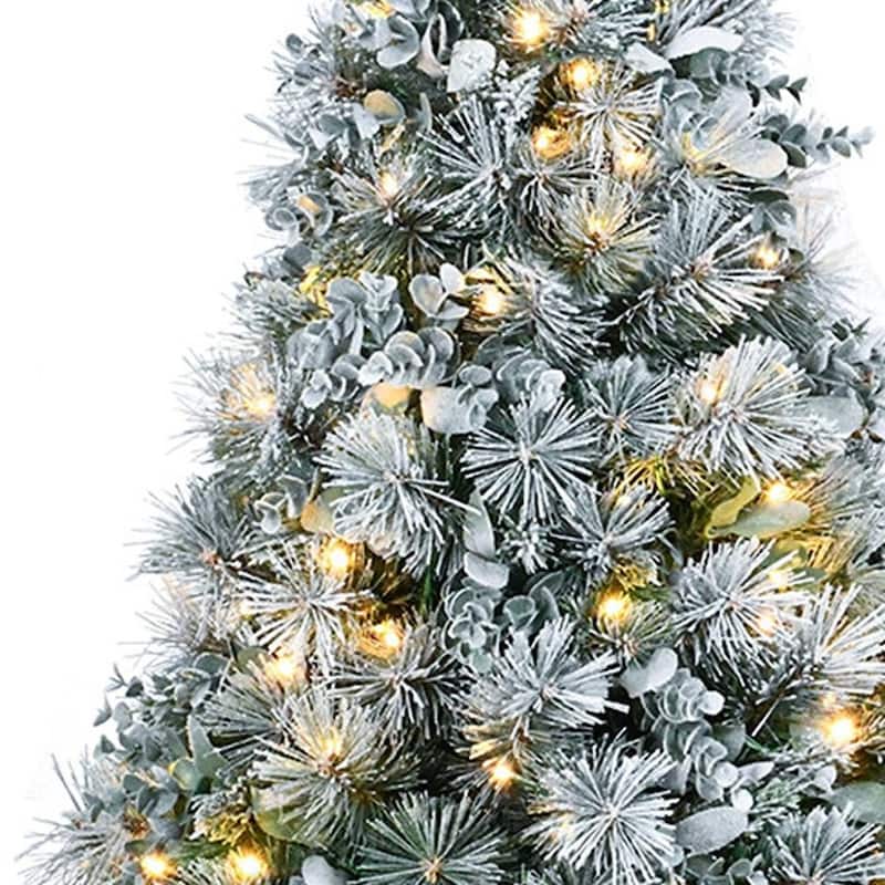 HomeRoots 4' Pre Lit Full Flocked Fir Christmas Tree - Green - 26.00 in. x 47.28 in. x 26.00 in.