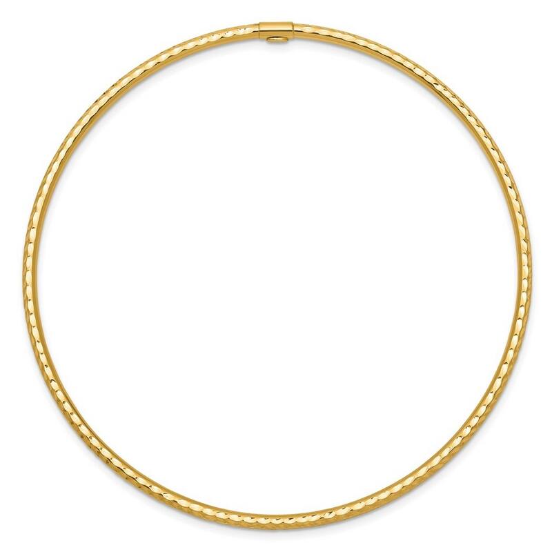 Curata 14k Yellow Gold 8.25" 2mm Textured Slip-on Bangle Bracelet