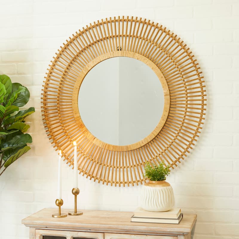 Bamboo Wood Starburst Handmade Stick Wall Mirror - Cream or Brown - Roche River Decor