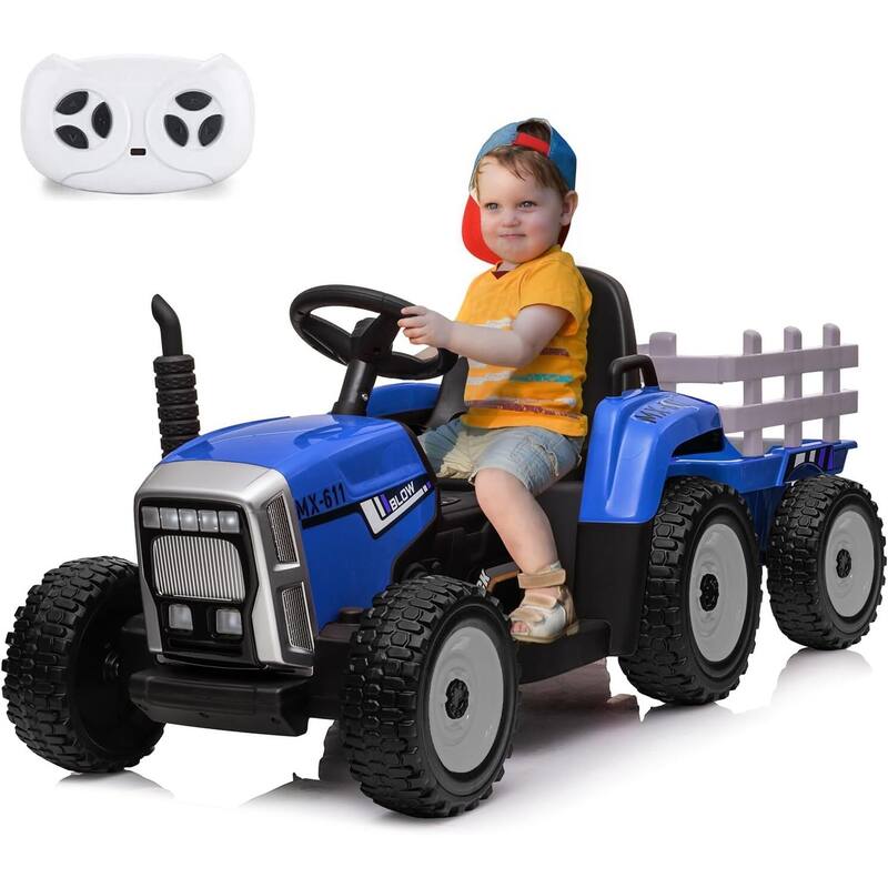35W Kids Ride On Tractor, Electric Vehicle Car with Trailer & Remote Control - Blue