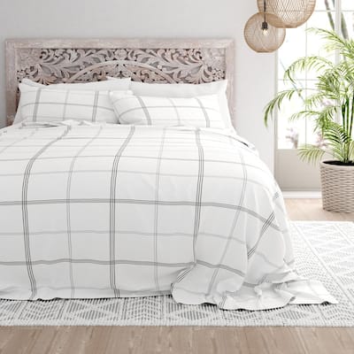 Becky Cameron Checkered 4 Piece 100% Cotton Brushed Flannel Deep Pocket Bed Sheet Set