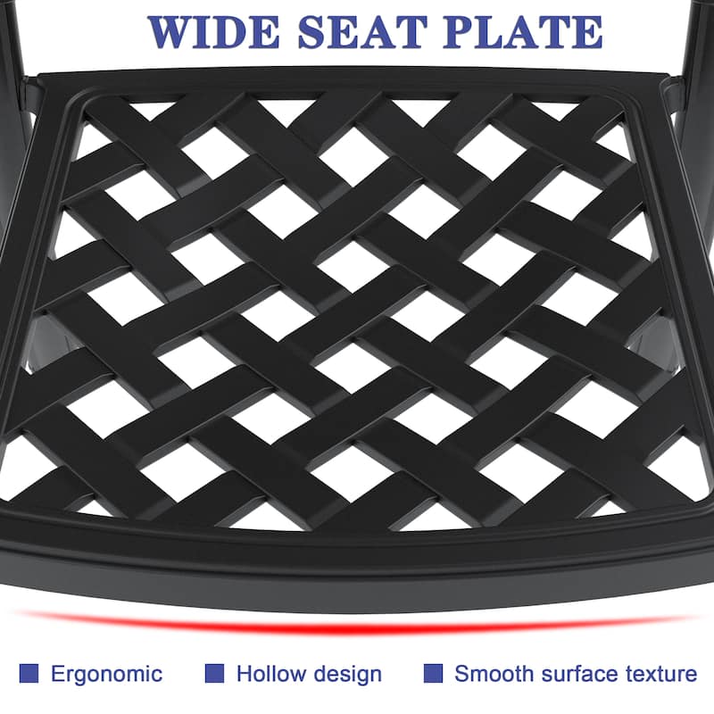Black Stackable Cast Aluminum Patio Outdoor Dining Chairs With Seat Cushions
