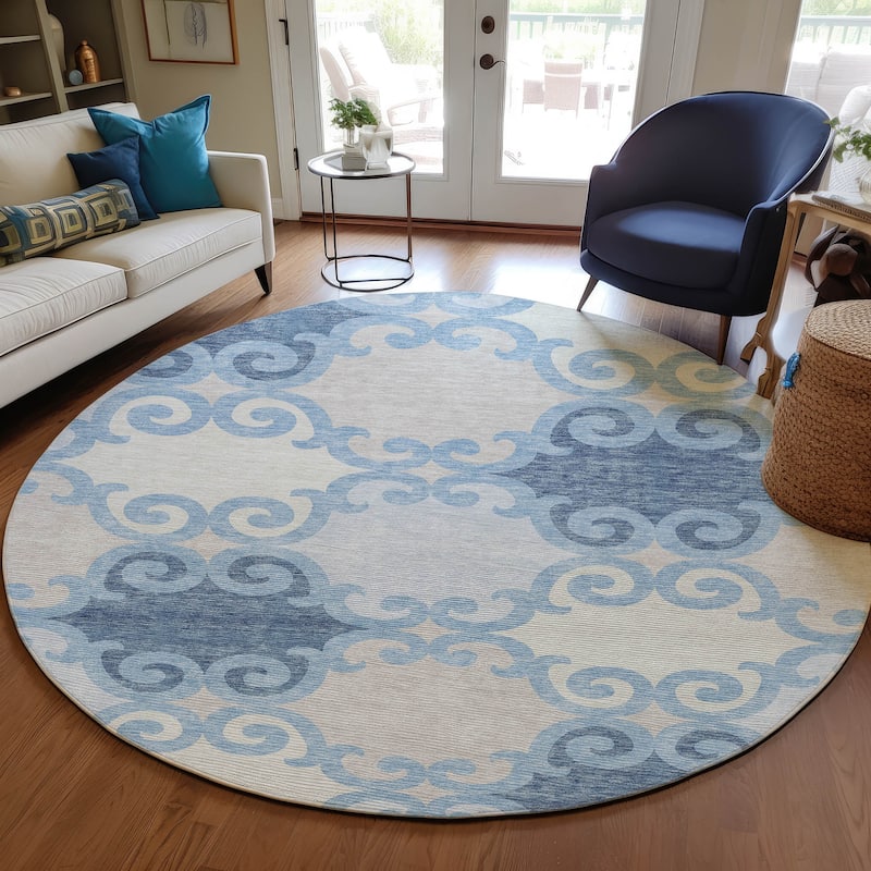 Machine Washable Indoor/ Outdoor Chantille Scroll Rug