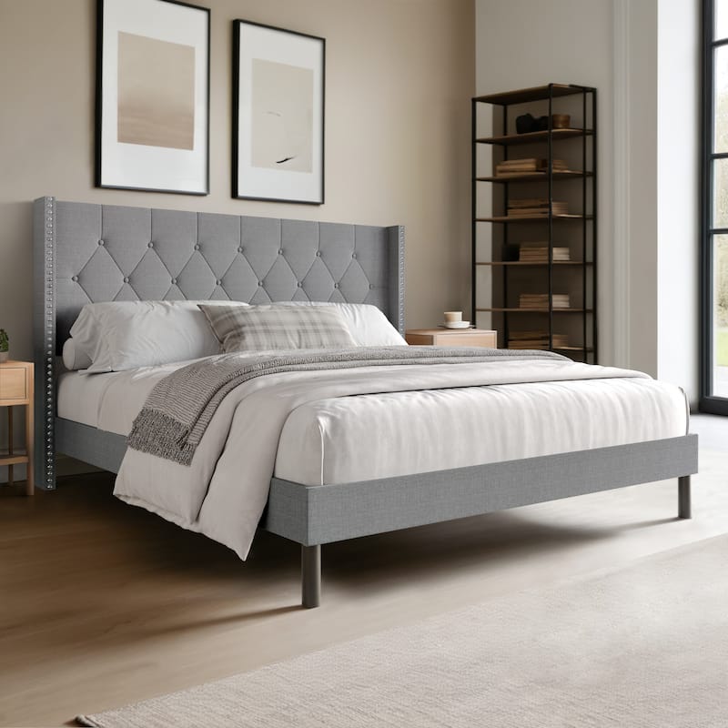 Clayfell Cicero Tufted Upholstered Wingback Panel Bed
