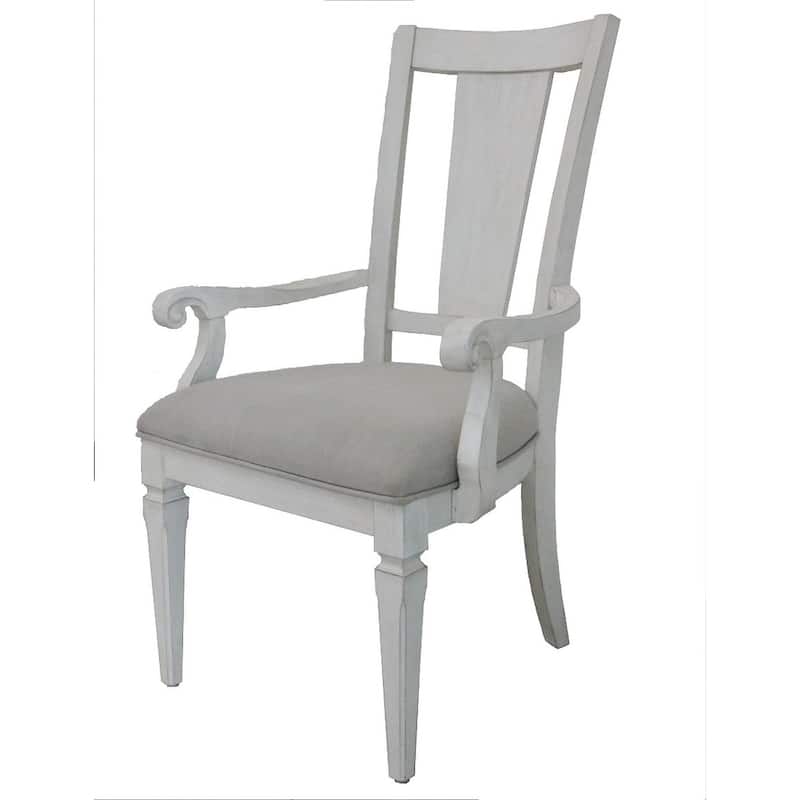 HomeRoots Set of Two Light Gray and White Upholstered Linen And Solid Wood Open Back Dining Arm Chairs