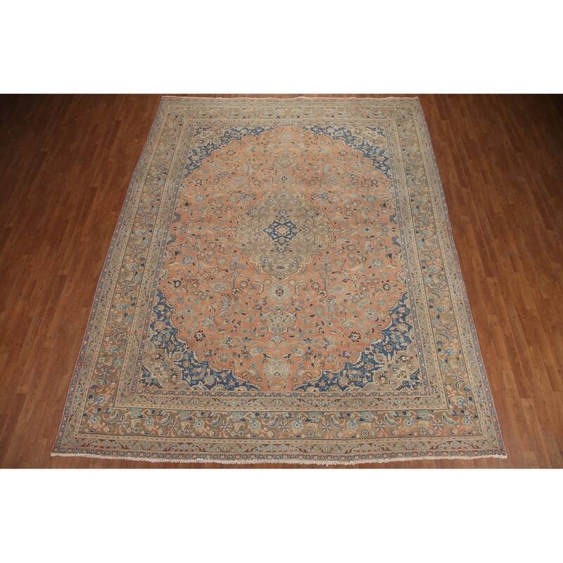 Hand Knotted Oriental 100% Wool Carpet Traditional Floral Oranges & Rust Mashad Area Rug - 12' 5'' X 9' 11''