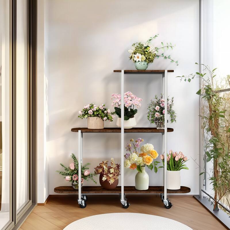 3 Tiers Plant Stand with Wheels Open Ladder Bonsai Holer - 44" W x 12" D x 42.8" H