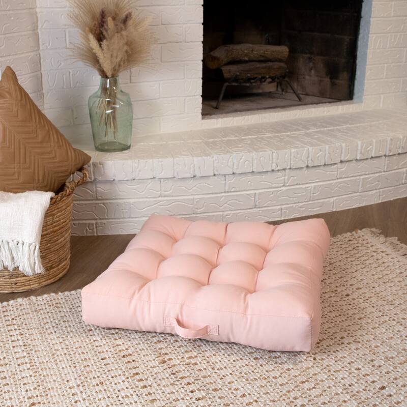 Sorra Home Solid Square Tufted Floor Pillow with Handle - Blush Pink