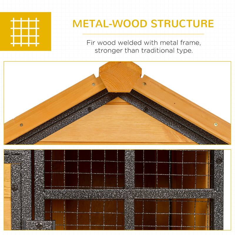 Large Wooden Bunny Hutch with Slide-Out Tray and Ventilated Wire Window for Small Animal - 48" L x 24.75" W x 36.25" H
