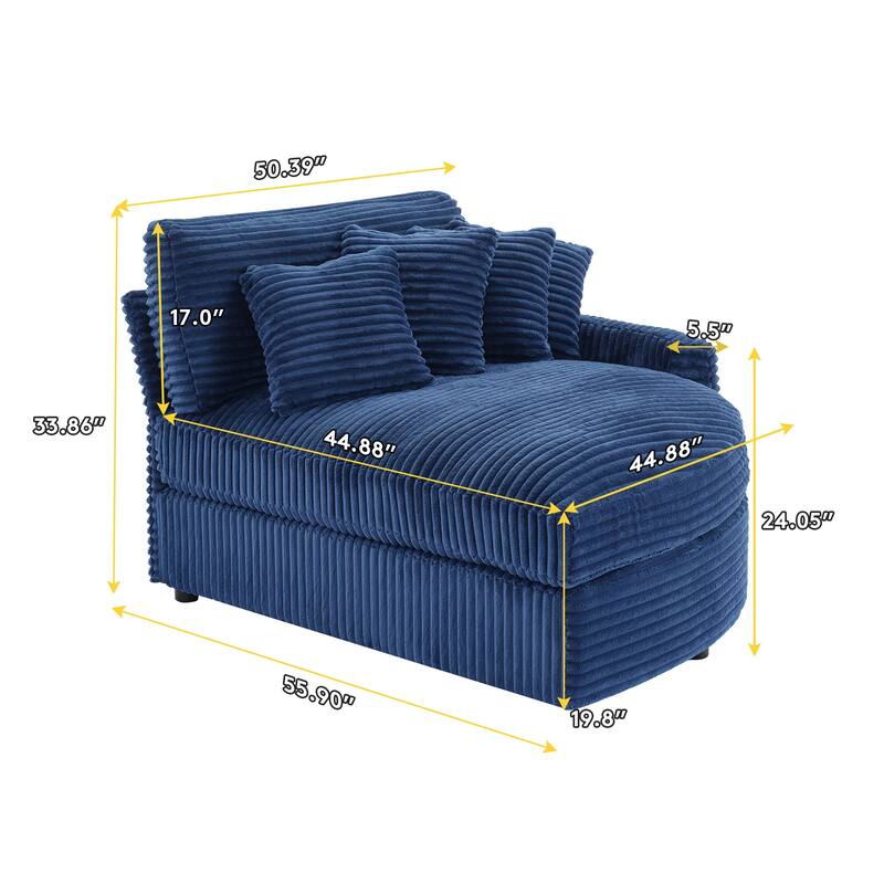 Oversized Fan-shaped Corduroy Couch, 2-piece Sectional Sofa with 4 & 8 Throw Pillows