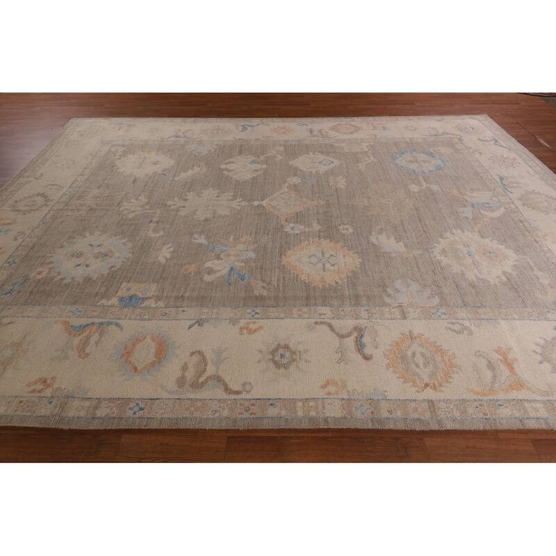 Vegetable Dye Oushak Oriental Area Rug Handmade Beige Wool Carpet - 8'11" x 12'1"