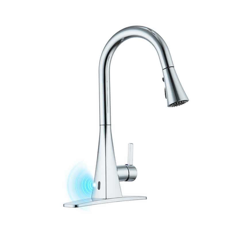 Smart Touchless Dual Sensor Pull Down Kitchen Faucet with Spout Swivel and 3 Function Sprayer - Chrome Plated