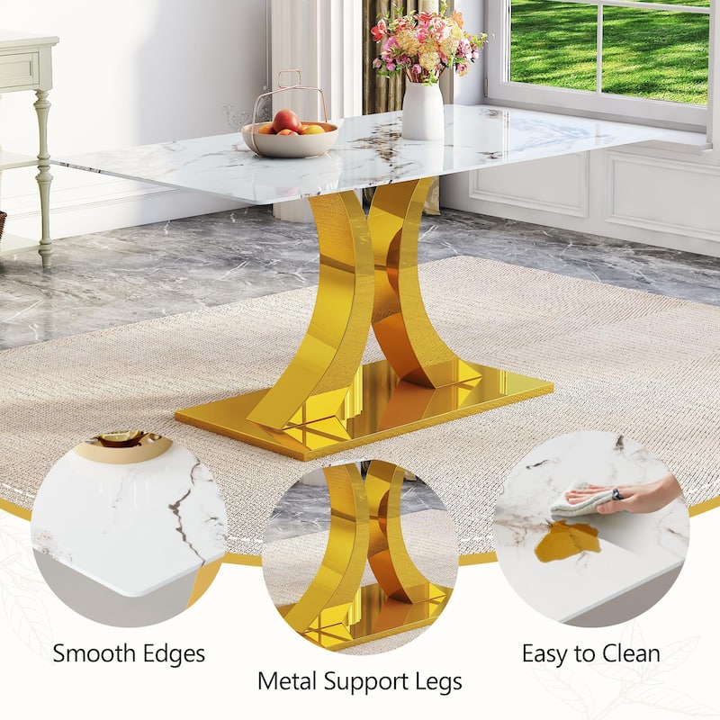 5-Piece Modern Tempered Glass Dining Table Set, 63-Inch Dining Table with 4 Minimalist Style Chairs