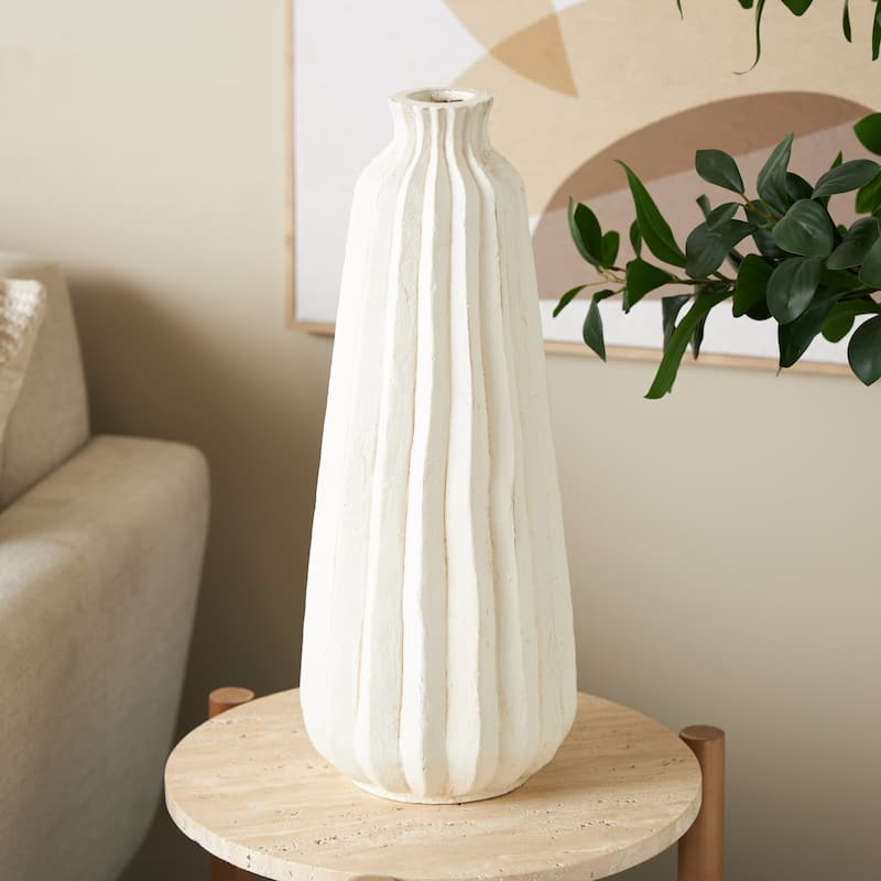 Magnesium Oxide Vase with Carved Grooves - Cream - Roche River Decor