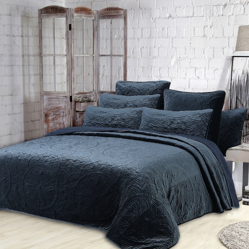 Estate Collection Joanna Velvet Quilt Set - Blue - King