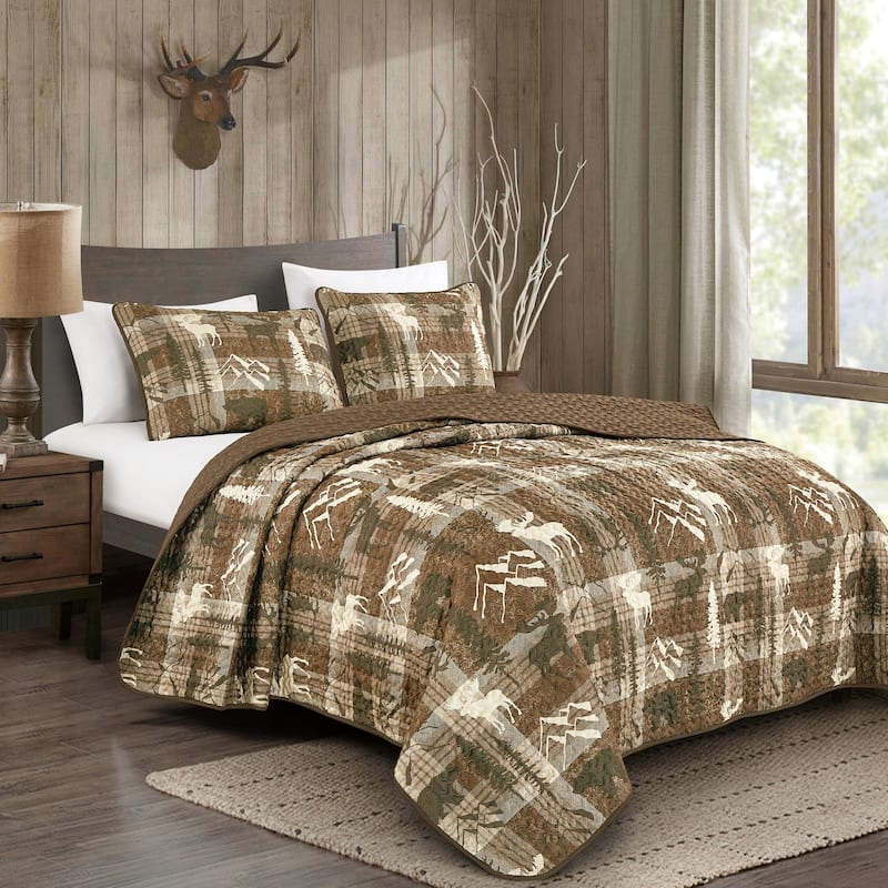 3 Pcs Rustic Polyester Quilt Bedspread Set - Coffee - King