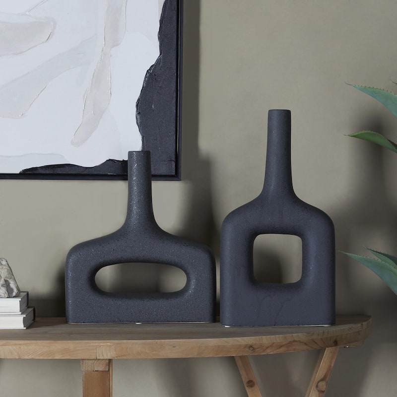 Ceramic Donut Shaped Decorative Vase - Set of 2 White or Black - CosmoLiving by Cosmopolitan