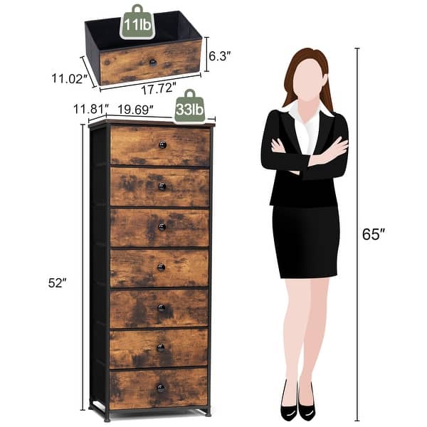 dimension image slide 4 of 6, Slim Tall Vertical 7-Drawer Chest Dresser Closet Storage Organizer Unit for Bedroom