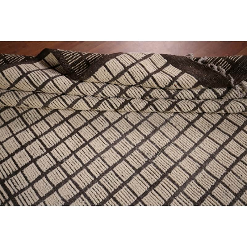 All-Over Checkered Moroccan Modern Large Rug Hand-Knotted Wool Carpet - 12'0"x 18'7"
