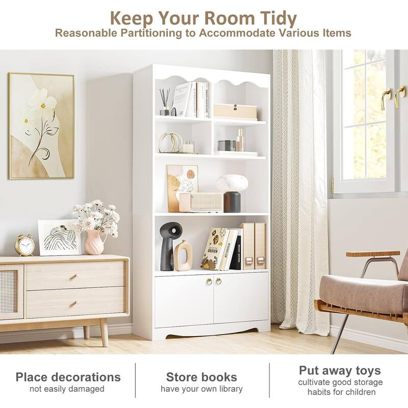 63 In Modern 5-Tier Open Bookcase Storage Organizer Shelf for Bedroom Living Room Office