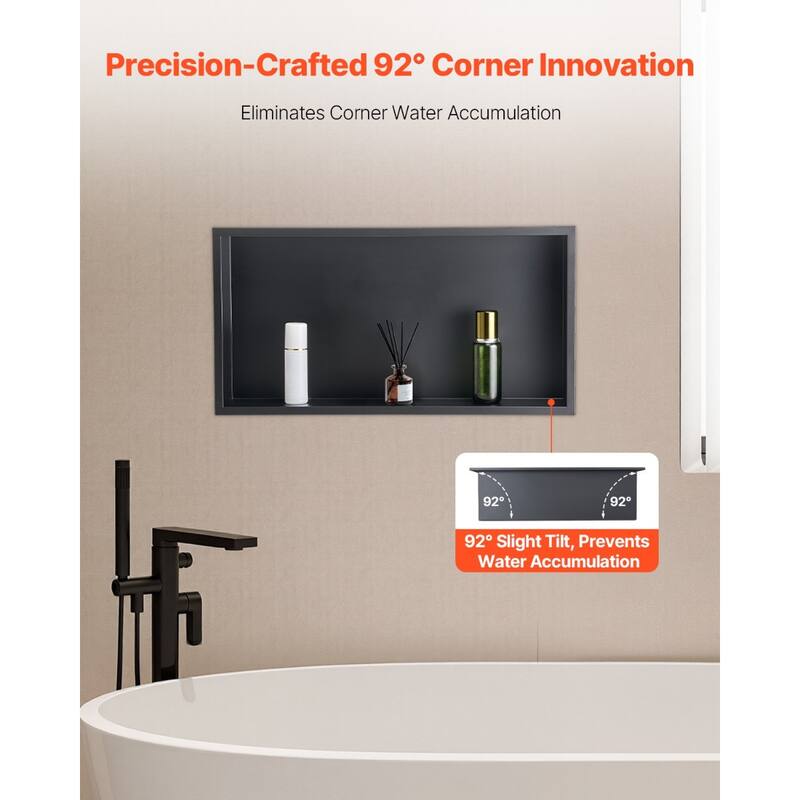Black Stainless Steel Waterproof Shower Box with Seamless Welded Edges and 92 Drain Design - 4 x 13 x 25 inches