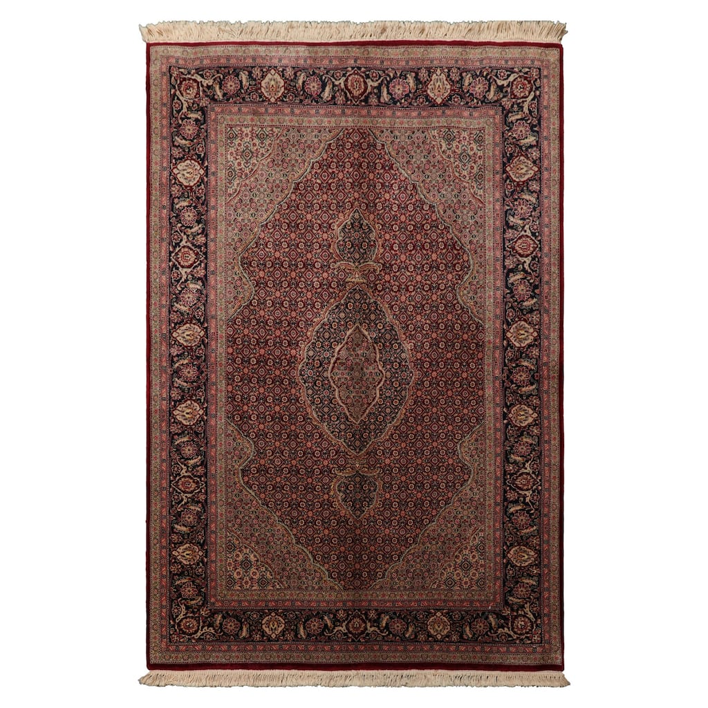 4'1''x6'3" Red TTabrizz Rug Medallion Wool & Silk Hand Knotted Classic - 4' 1'' x 6' 3''