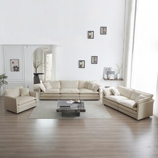 Deep Seat 3pc Sofa Set, Chenille Upholstered Sofa w/ Pillows, Beige - 1 ...