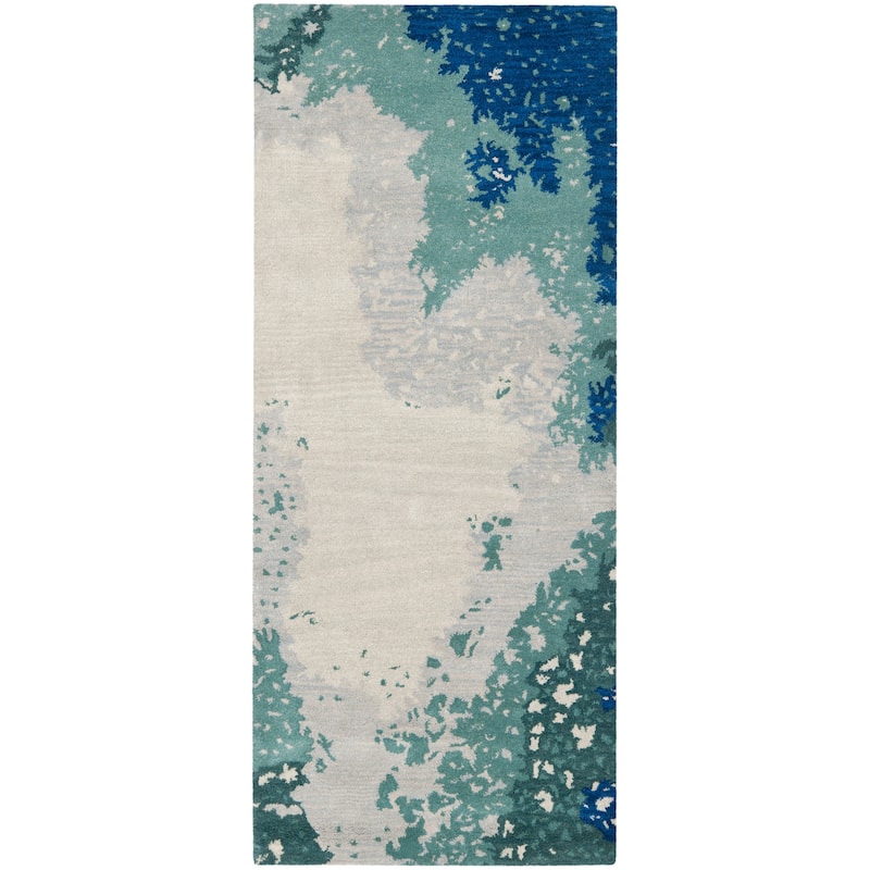 SAFAVIEH Handmade Soho Kayleigh Abstract N.Z. Wool Rug - 2'6" x 6' Runner - Blue/Multi