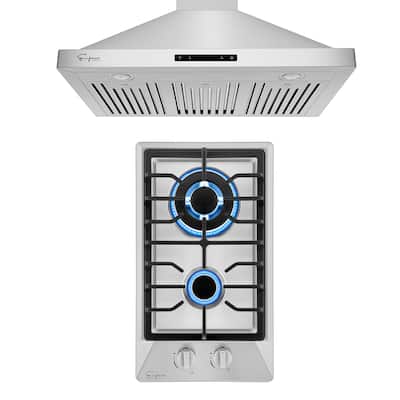 2 Piece Kitchen Appliances Packages Including 12" Gas Cooktop and 30" Wall Mount Range Hood