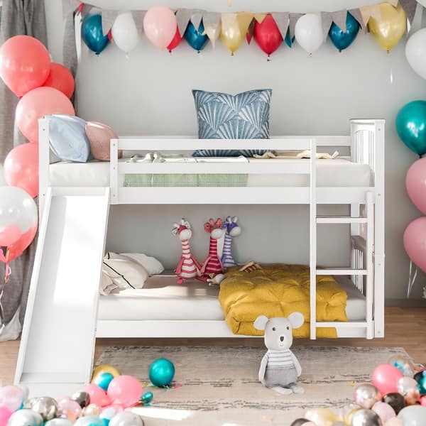 slide 2 of 25, Modren Twin Over Twin Bunk Bed With Slide and Ladder For Bedroom